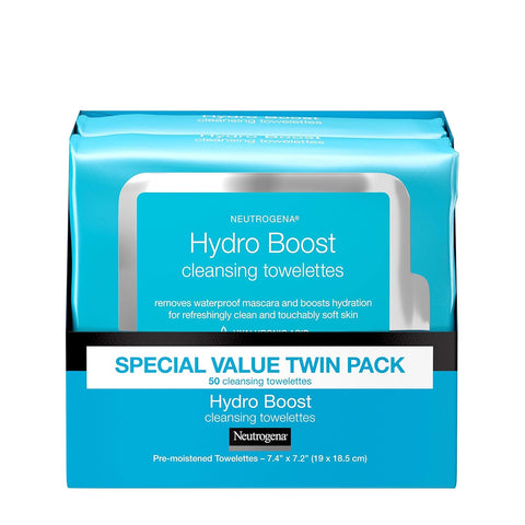 Neutrogena Neutrogena Hydroboost Facial Cleansing & Makeup Remover Wipes With Hyaluronic Acid, Twin Pack, 25 Ct, 25 count (Pack of 4)