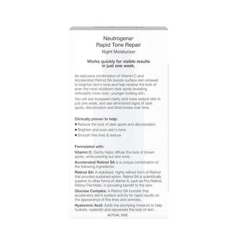 Neutrogena Rapid Tone Repair Night Cream with Retinol, Vitamin C and Hyaluronic Acid - Anti Wrinkle Face and Neck Moisturizer - Vitamin C, Retinol, Glycerin, Hyaluronic Acid, 1 fl. Oz