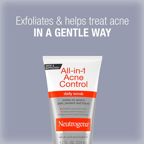 Neutrogena All-In-1 Acne Control Daily Face Scrub to Exfoliate and Treat Acne, Salicylic Acid Acne Treatment, 4.2 fl. oz