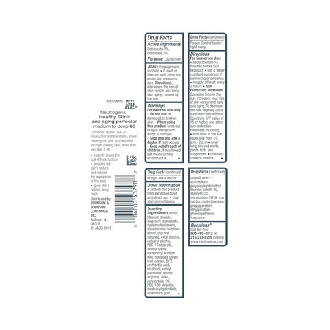 Neutrogena Healthy Skin Anti-Aging Perfector Tinted Facial Moisturizer and Retinol Treatment with Broad Spectrum SPF 20 Sunscreen with Titanium Dioxide, 60 Medium to Deep, 1 fl. oz