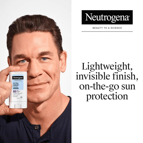 Neutrogena Ultra Sheer Stick Sunscreen for Face SPF 60, Invisible Finish, Broad Spectrum UVA/UVB Sun Protection - Vitamin C & E, Non Greasy, Fragrance Free, Water Resistant 80 Min, Travel Size, .47 oz
