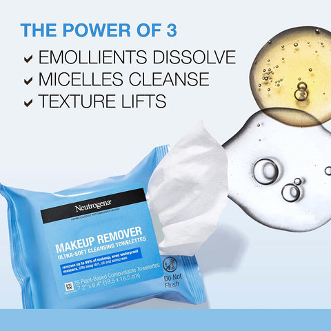 Neutrogena Makeup Remover Wipes, 25 ct, Pack of 2 | 100% Plant-Based Cloth | Gentle | Soap & Alcohol-Free | Removes Waterproof Mascara