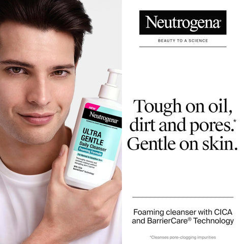 Neutrogena Ultra Gentle Foaming Facial Cleanser, Fragrance Free Hydrating Face Wash for Sensitive Skin, Daily Non Over Drying Makeup Remover, Hypoallergenic, Soap & Dye Free, Non-Comedogenic, 16 Fl Oz