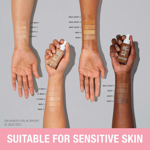 Neutrogena Healthy Skin Sensitive Skin Serum Foundation with Pro-Vitamin B5, Color Correcting & Pore Minimizing Liquid Foundation & Face Serum, Buildable Coverage, Light 02, 1 oz