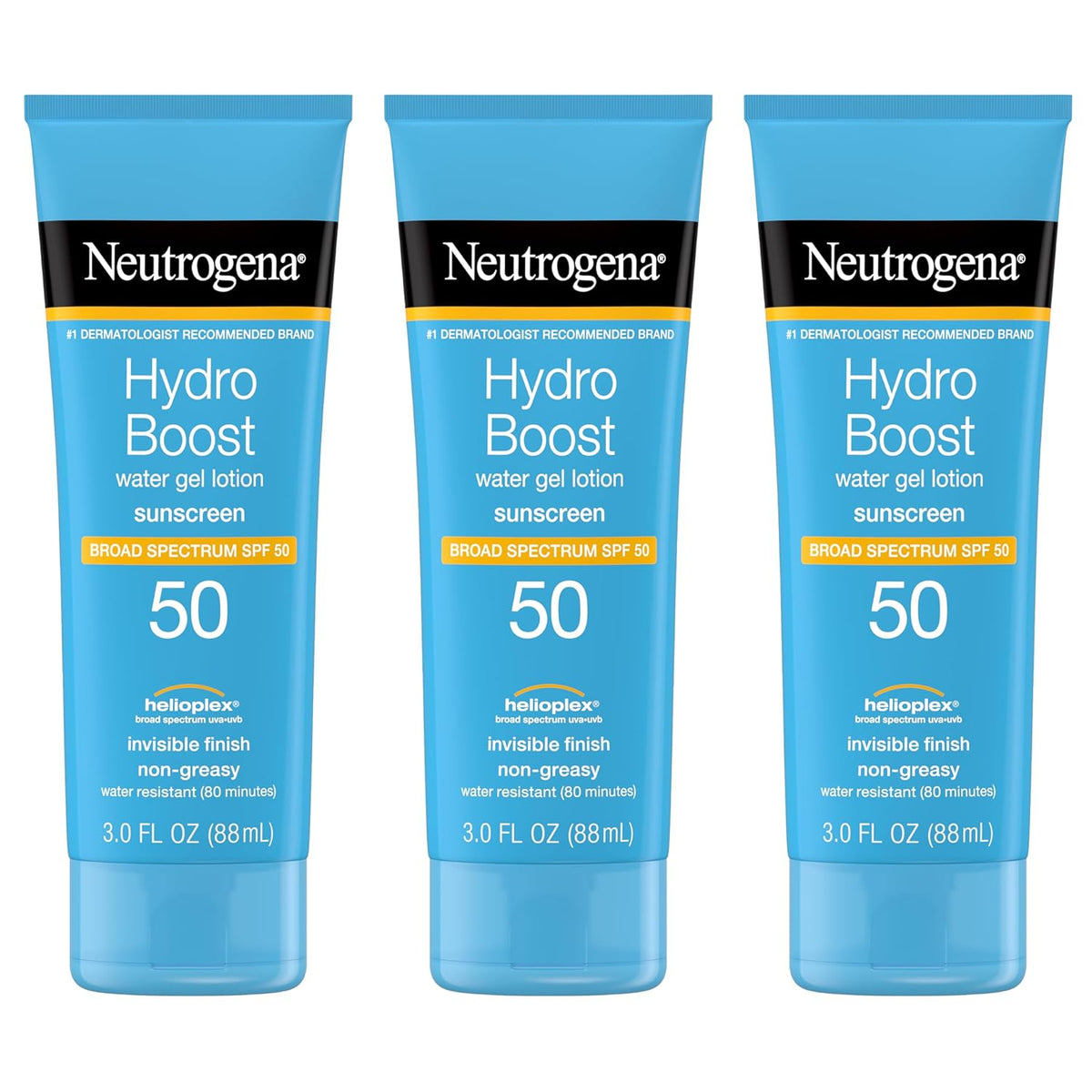 Neutrogena Hydro Boost Water Gel Sunscreen SPF 50, Oil‑Free Hydrating & Water‑Resistant Face & Body Sunscreen Lotion, Non‑Greasy, Broad Spectrum, Lightweight Moisturizer, 3 fl oz