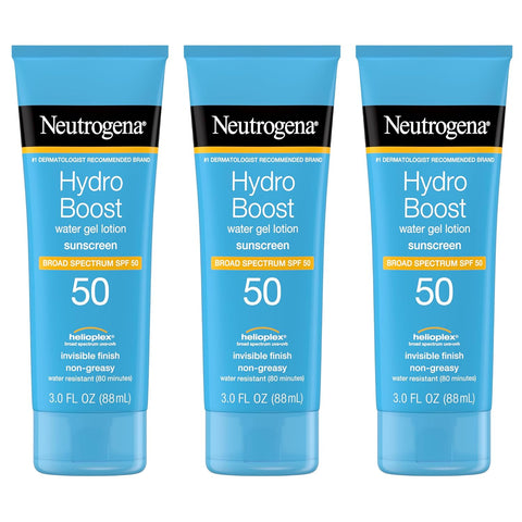 Neutrogena Hydro Boost Water Gel Sunscreen SPF 50, Oil‑Free Hydrating & Water‑Resistant Face & Body Sunscreen Lotion, Non‑Greasy, Broad Spectrum, Lightweight Moisturizer, 3 fl oz