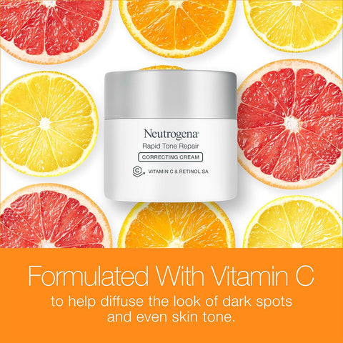 Neutrogena Rapid Tone Repair Retinol + Vitamin C Correcting Cream, Face Moisturizer with Retinol, Hyaluronic Acid & Vitamin C for Dark Spots & Discoloration, 1.7 oz